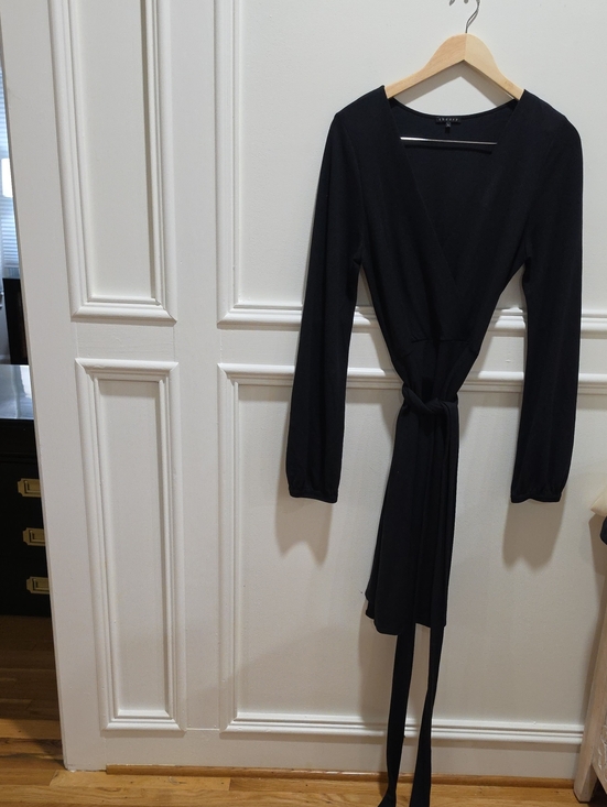 Theory Dresses & Skirts - Theory Black Long-Sleeve Sexy Wrap Dress with Tie Waist